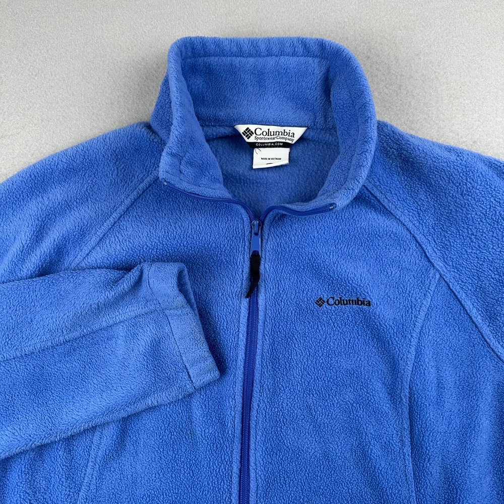 Columbia Fleece Jacket Women XL Blue Full Zip Mock Neck Outdoor Raglan XL6445